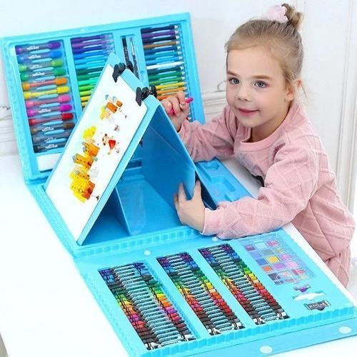 208 Piezas De Arte Para Niños Kit Set De Dibujo Celeste-2