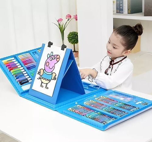 208 Piezas De Arte Para Niños Kit Set De Dibujo Celeste-3