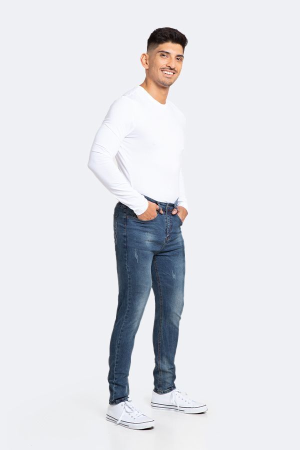 Jeans Hombre Skinny Azul con Drimen Focalizado Suave-3