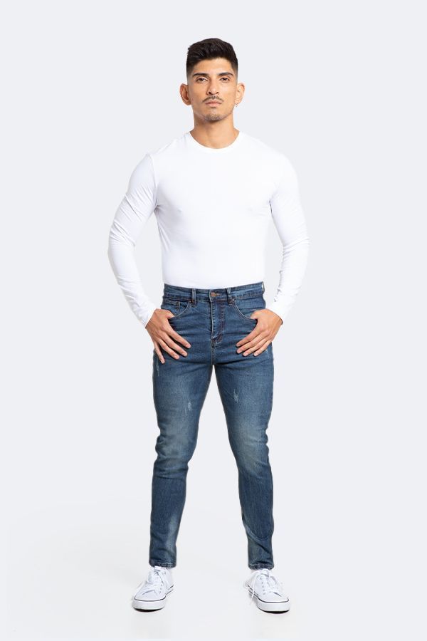 Jeans Hombre Skinny Azul con Drimen Focalizado Suave-2