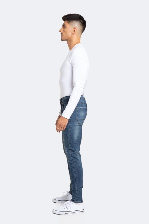Jeans Hombre Skinny Azul con Drimen Focalizado Suave-4