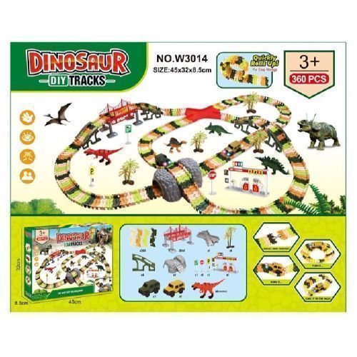 AUTO PISTA DE DINOSAURIOS FLEXIBLE CON 360 PIEZAS-0
