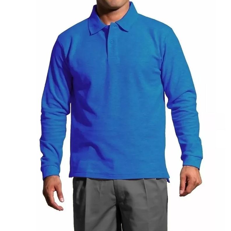 Polera Manga Larga Pique Azulina Para Hombre-0