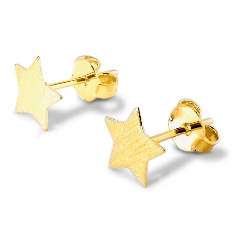 Aros Estrella Satinada 8mm Enchapado Oro 18K Dorado