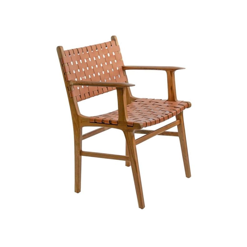 Silla De Teca Y Cuero Roxy Con Apoyabrazos 61x52x89 cm-1
