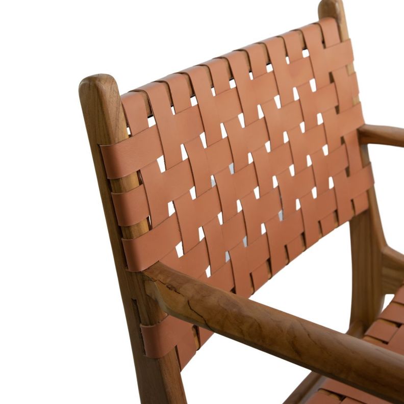 Silla De Teca Y Cuero Roxy Con Apoyabrazos 61x52x89 cm-2
