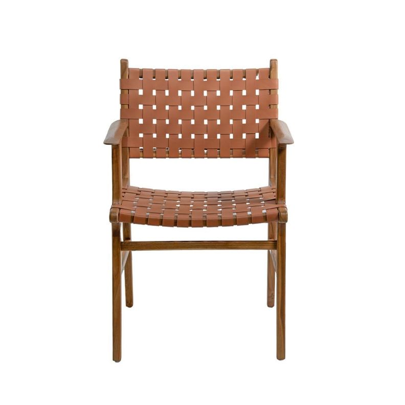 Silla De Teca Y Cuero Roxy Con Apoyabrazos 61x52x89 cm-0
