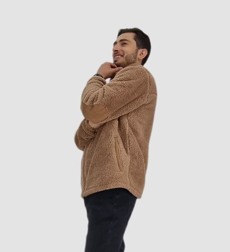 Poleron sherpa aplicación parche beige-2