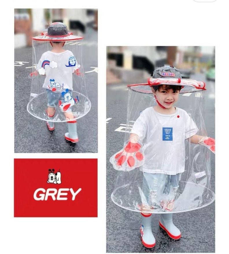 Impermeable para niños 3 a 8 años - Protector de lluvia gris -0