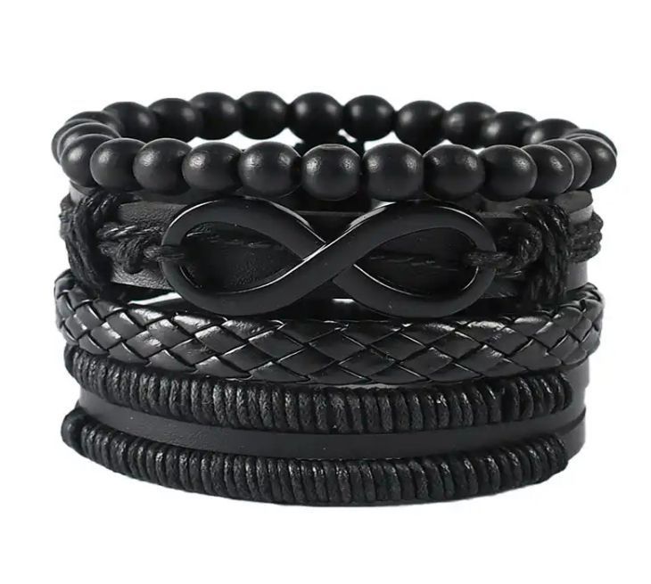 Pulsera Para Hombre Del Infinito Eco Cuero Negro, Brazalete-0