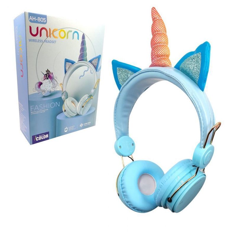 Audifono De Unicornio Inalambrico Infantil Celeste-1