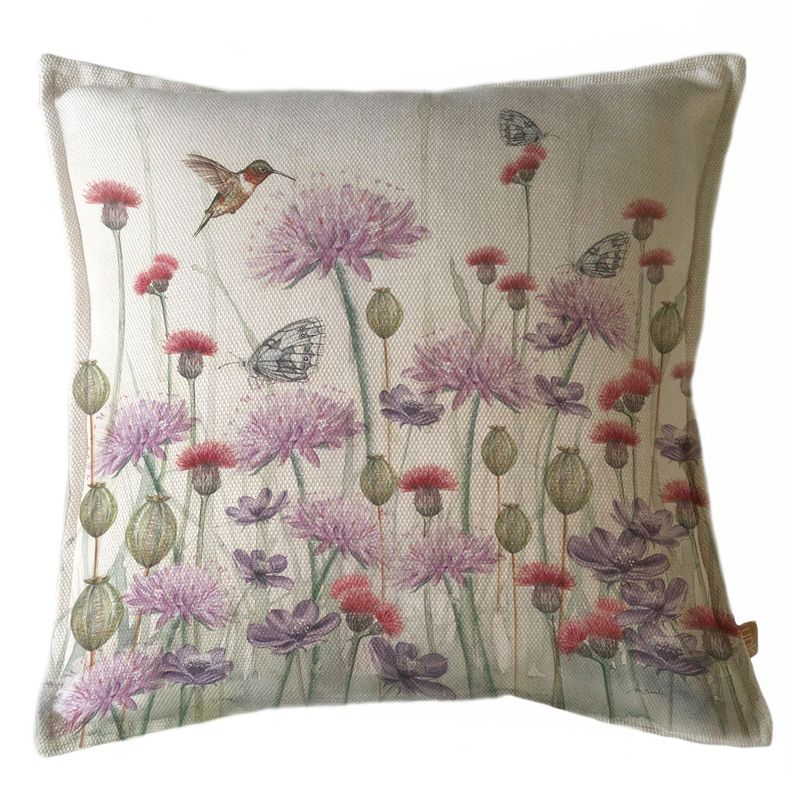 FUNDA COJIN MARISA JARDIN SILVESTRE LILA Y ROJO 45X45 Diseno 1