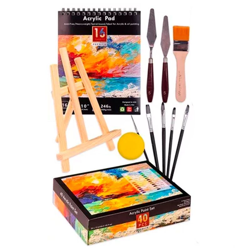 Kit 40pcs Lienzo Pintura Acrilica Bastidor Espatulas Pincel-0