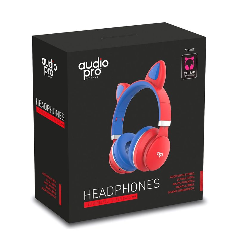 Audífonos de Gato Bluetooth AUX Micro Sd LED Rojo Audiopro-1