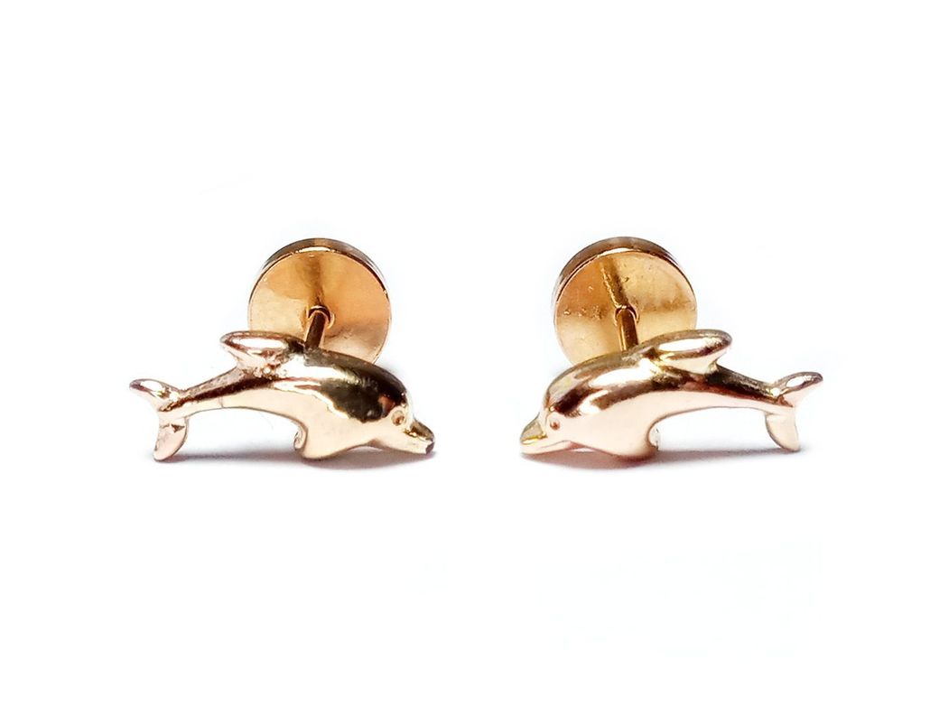 Aros Abridores Bebé Delfín Laminado Oro 18K-0