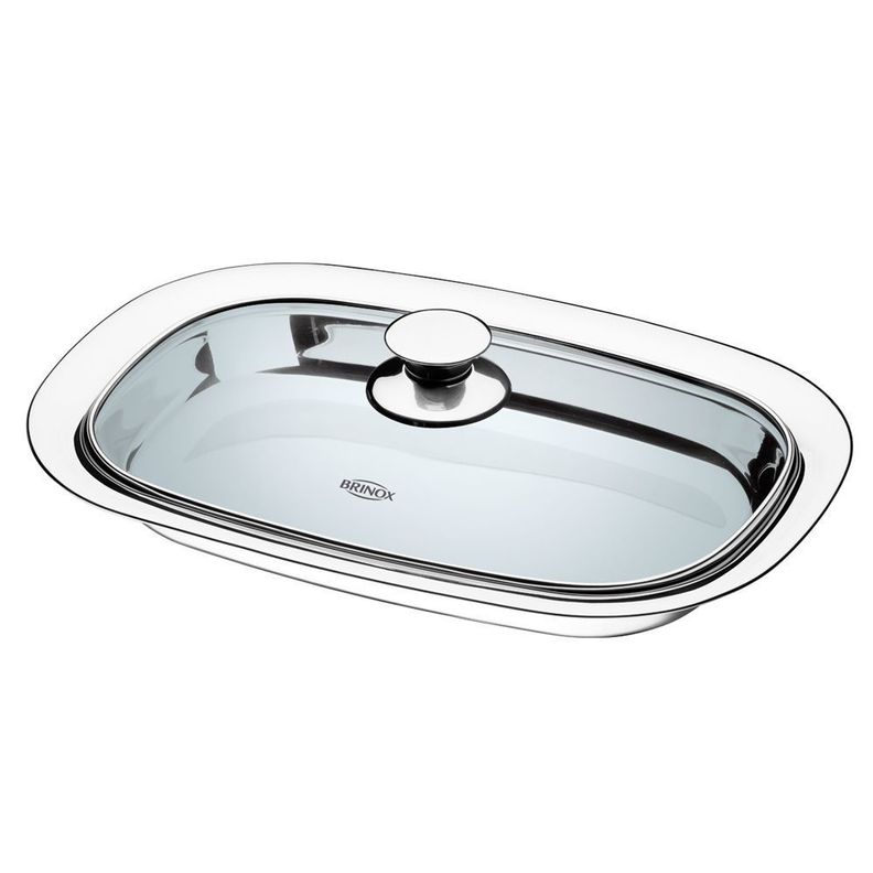 FUENTE CON TAPA DE VIDRIO BRINOX LINEA LYON EN ACERO INOXIDABLE 28X40 CMS-1