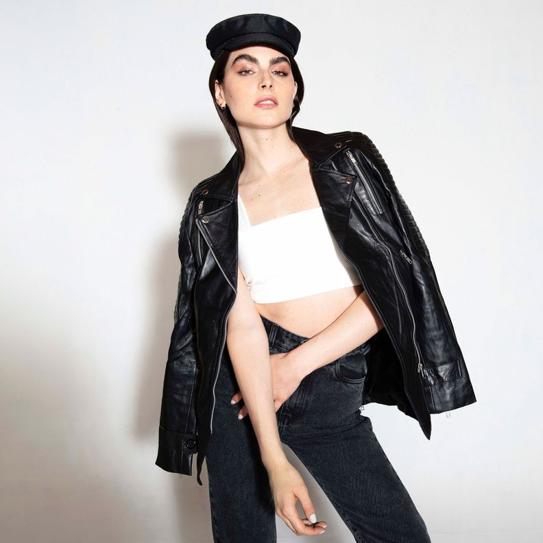 Chaqueta De Cuero Sakura Negra Amen Larga-2