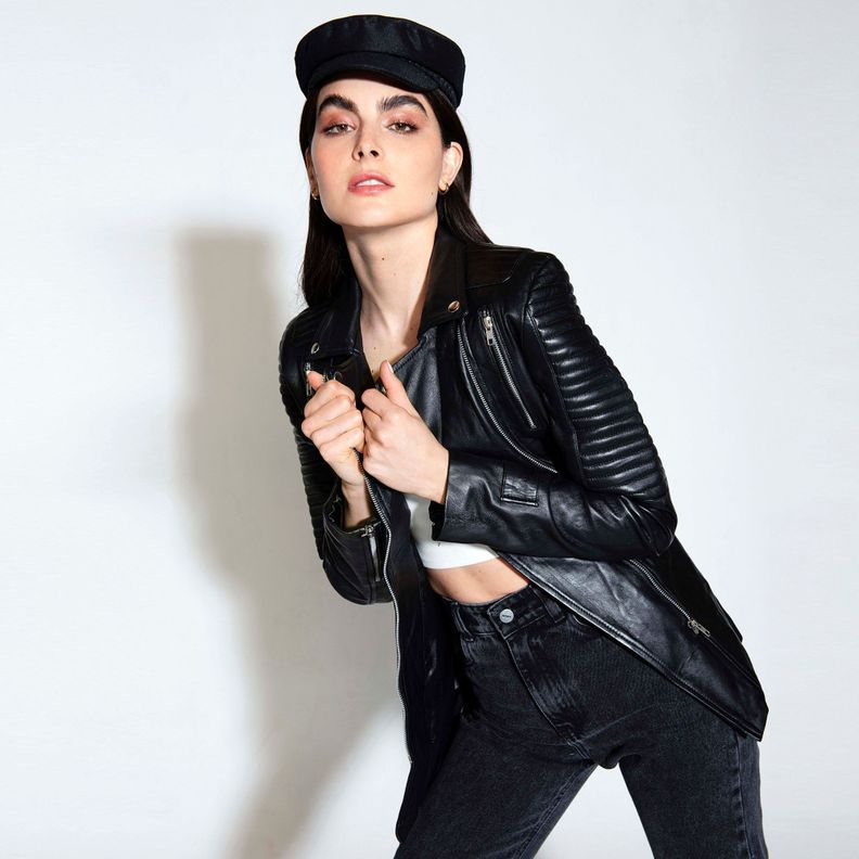 Chaqueta De Cuero Sakura Negra Amen Larga-1