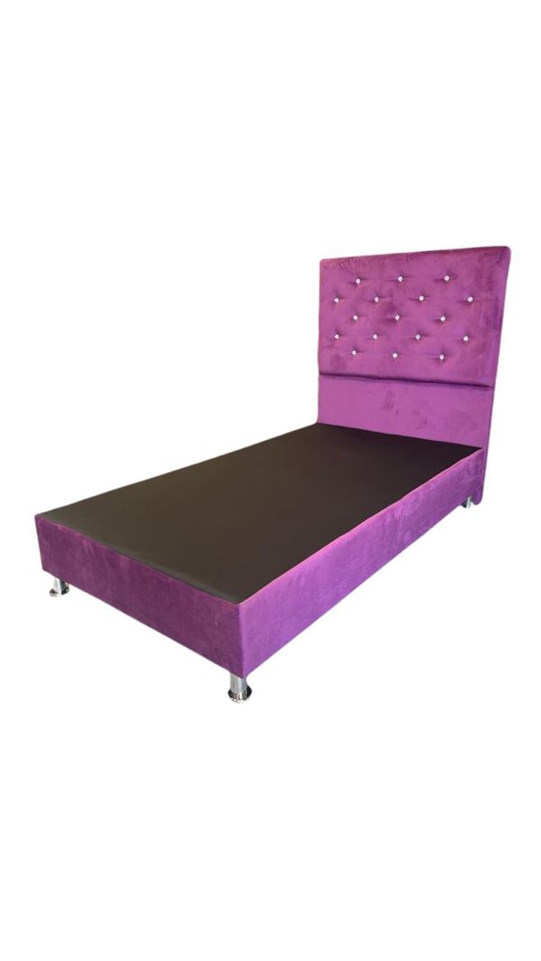 Base HVM 1 Plaza + Respaldo Morado Felpa Botone/Diamante a Piso Pmetal-1