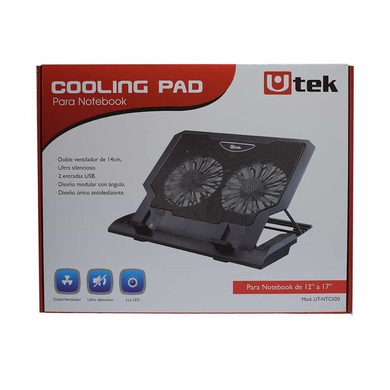 Cooler para Notebook 12 -17″, doble ventilador de 14cm, 4 Niveles, UT-NTC020-1