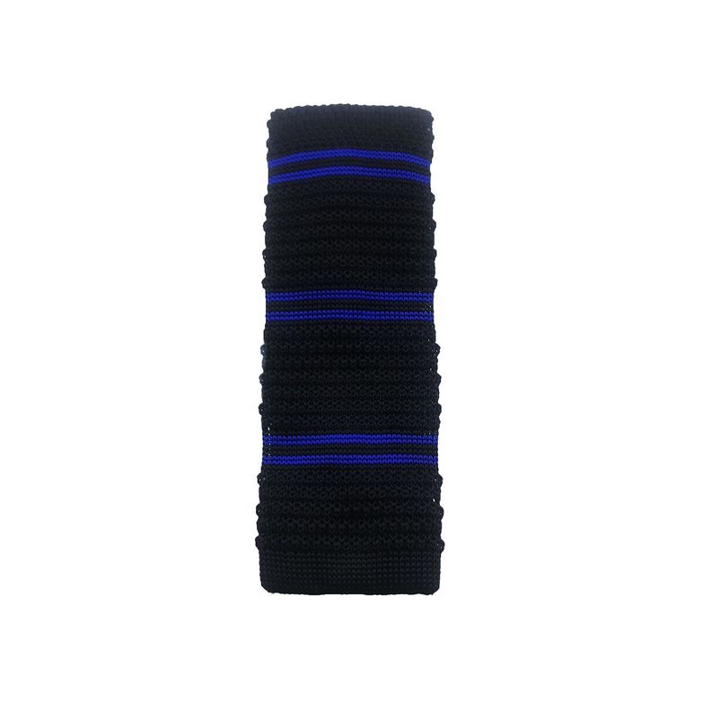 Corbata Tejida Negra Raya Azulina Recta 6.5 cm-2