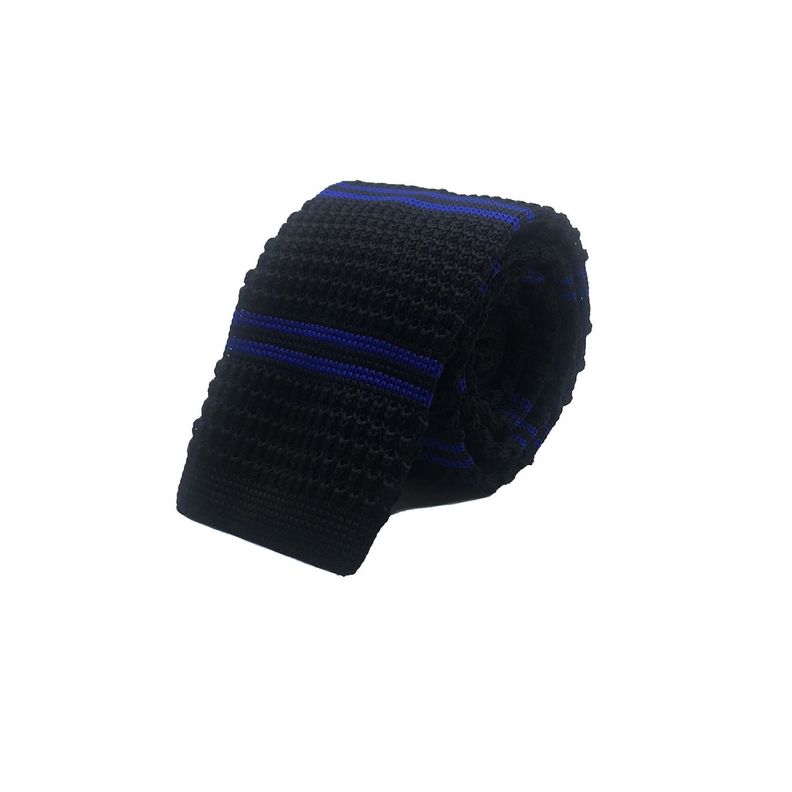 Corbata Tejida Negra Raya Azulina Recta 6.5 cm-0