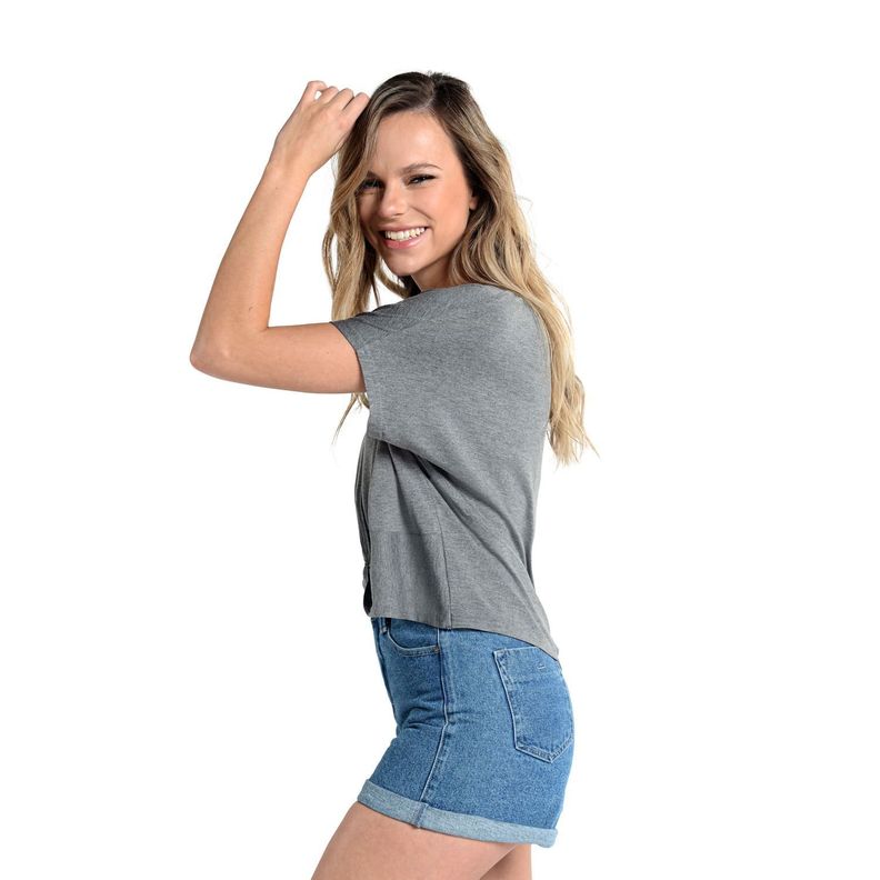 Polera Juvenil Con Diseño Recogido Gris Caffarena-1