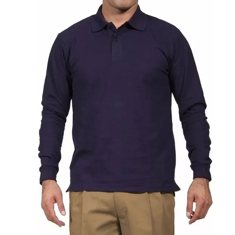 Polera Manga Larga Pique Azul Marino Para Hombre-0