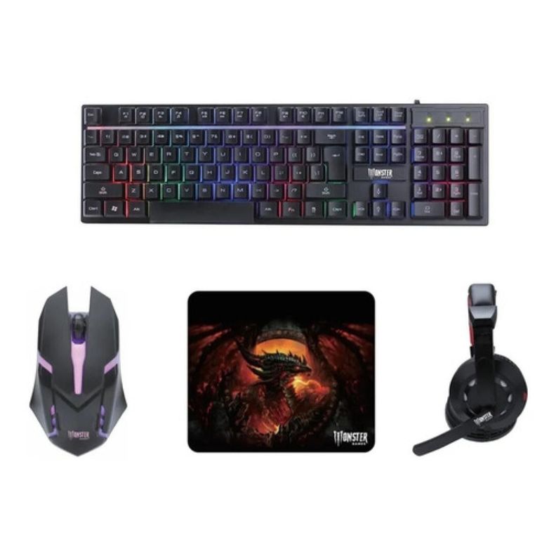 Kit Gamer 4En1 Telcado Mouse Audifono MousePad Monster Games-0
