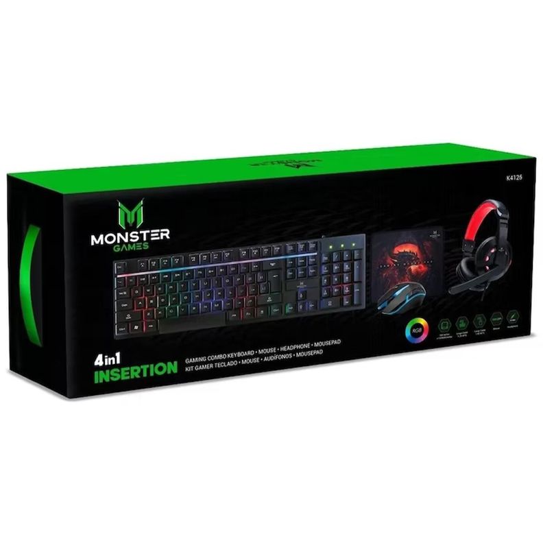Kit Gamer 4En1 Telcado Mouse Audifono MousePad Monster Games-2