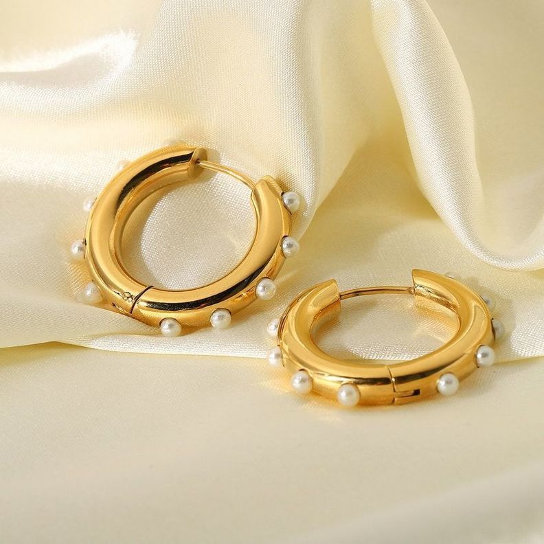 Aros Argollas con incrustaciones de perlas-0