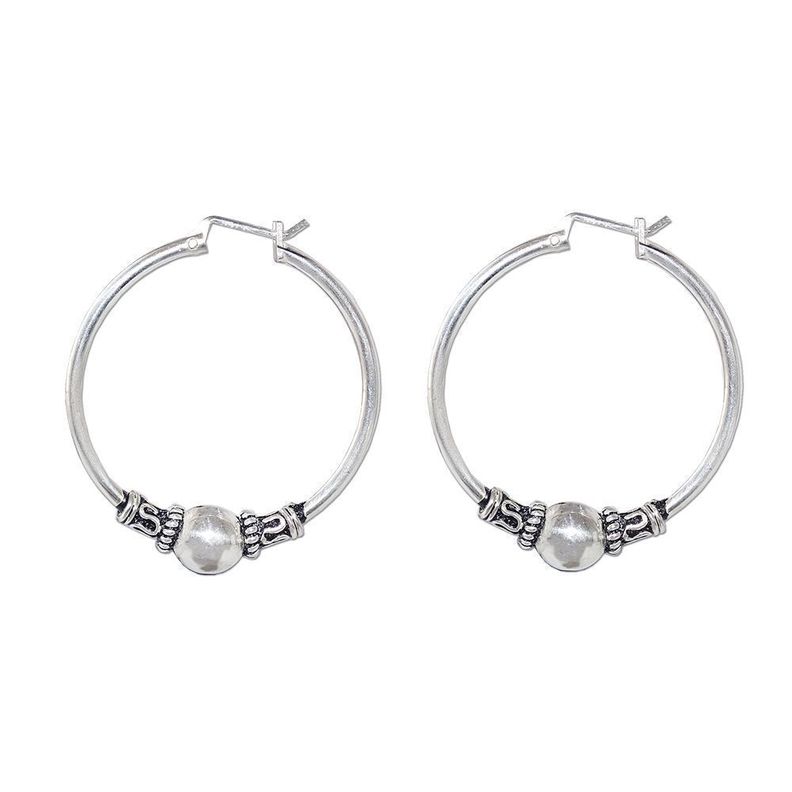 Aros Argollas De Plata Bali 3.5 Cm Largo - MABELITA-0
