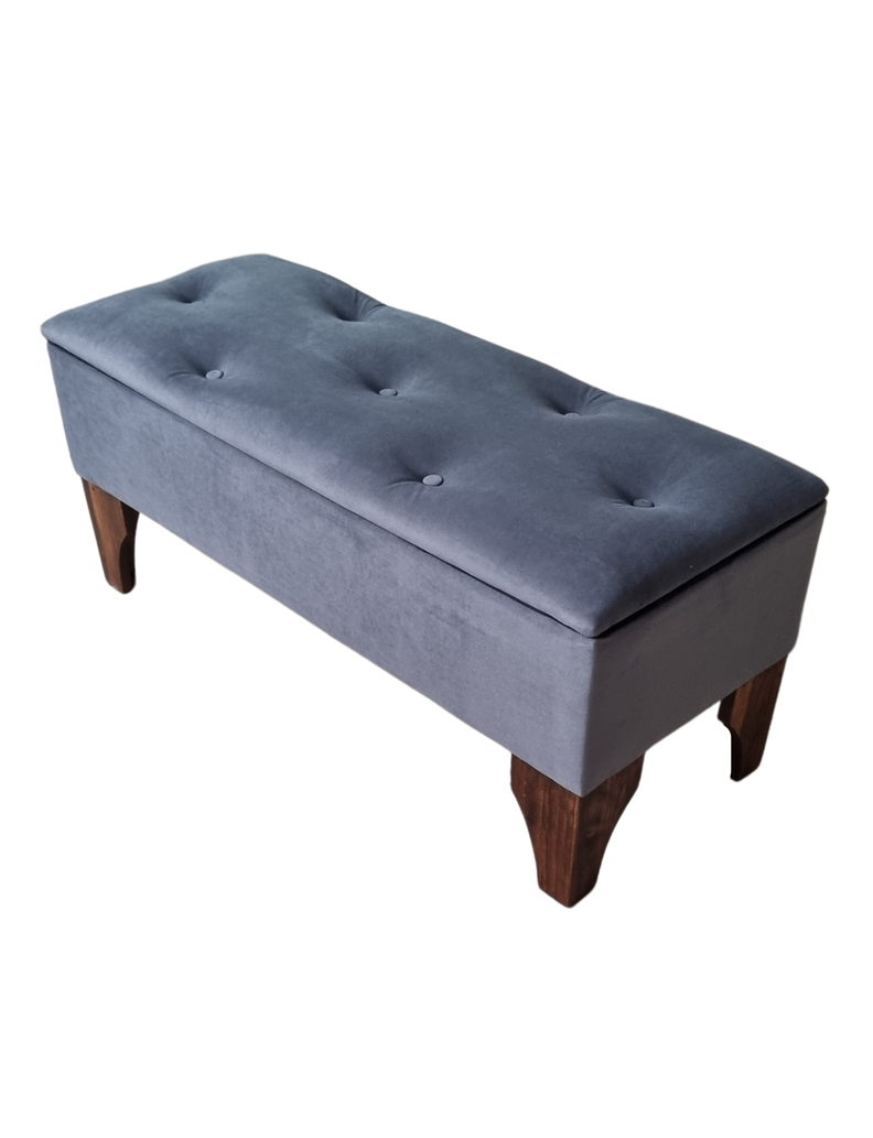 Banqueta Baul Botoné Gris Medio Felpa-2