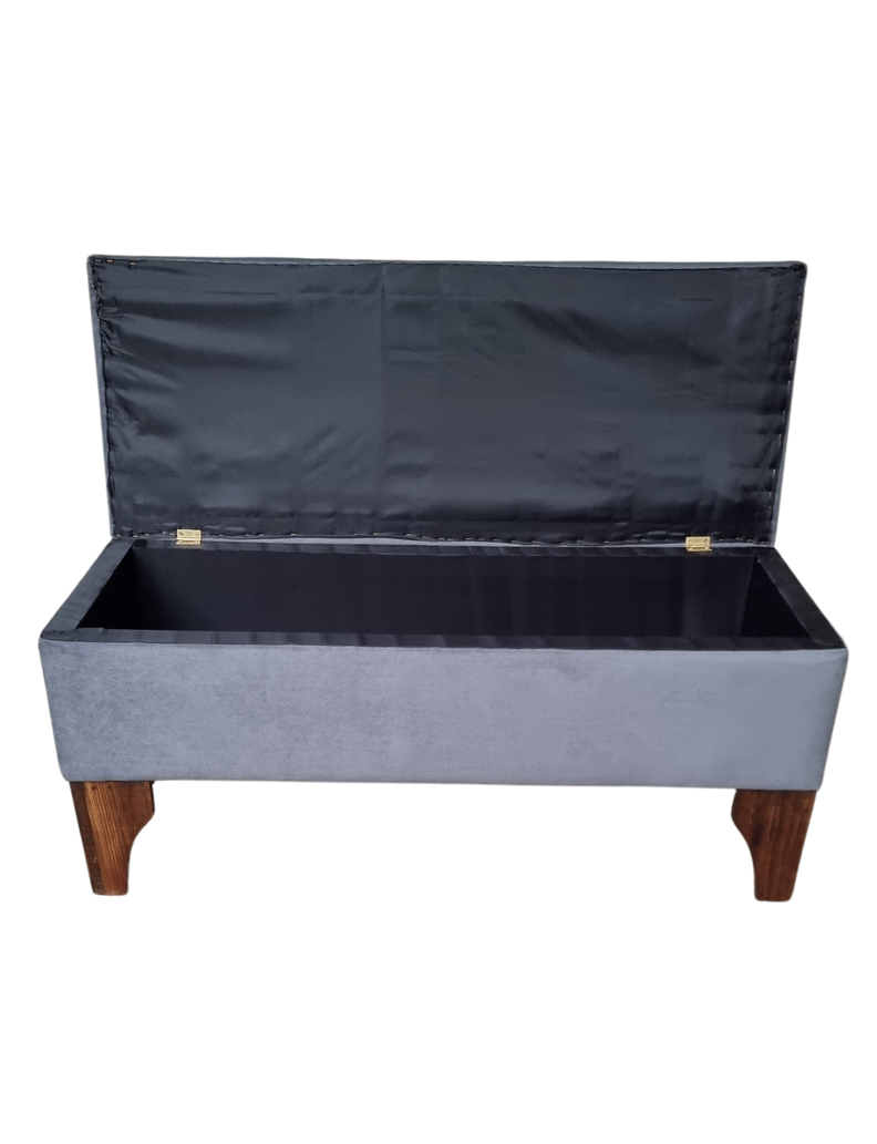 Banqueta Baul Botoné Gris Medio Felpa-3