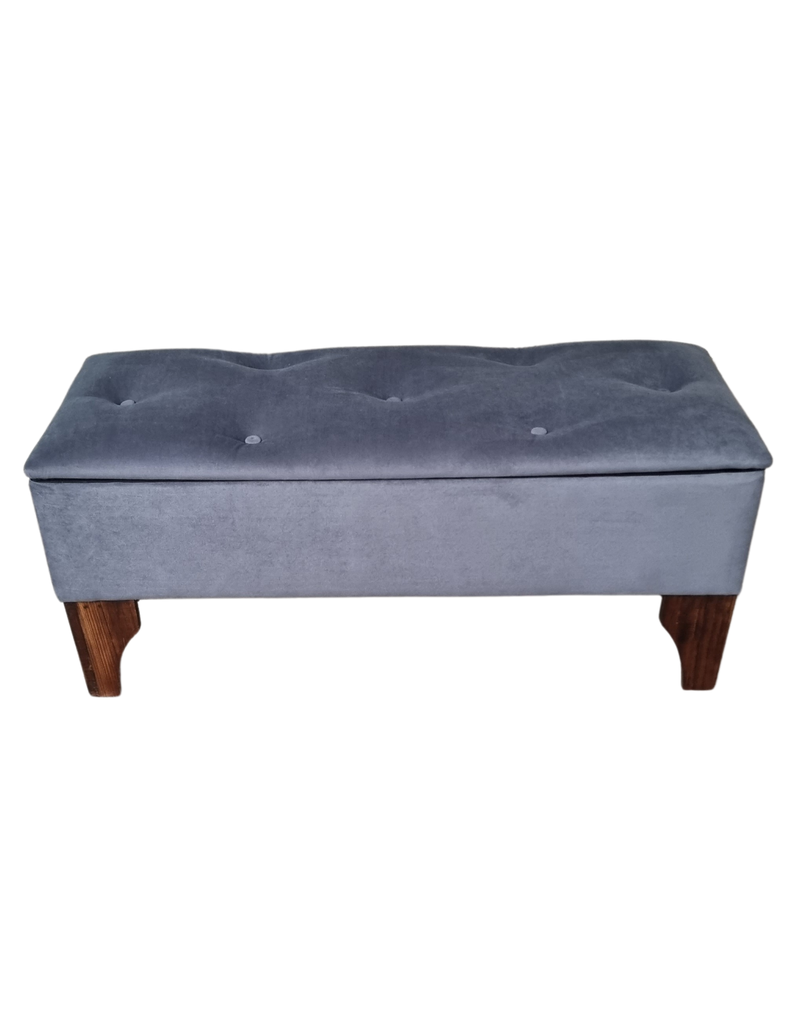 Banqueta Baul Botoné Gris Medio Felpa-0