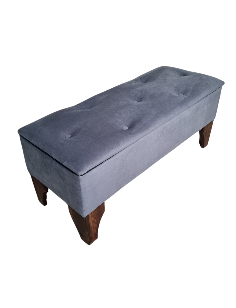 Banqueta Baul Botoné Gris Medio Felpa-1