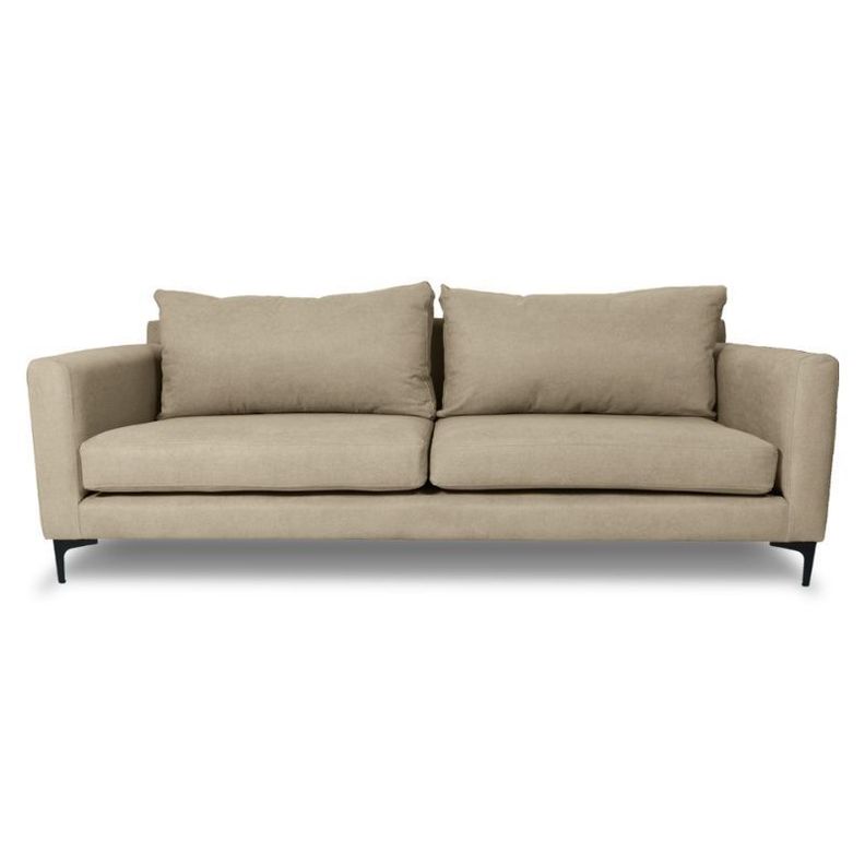 Sofa Alanna Chenille Tipo Lino Beige 3 Cuerpos