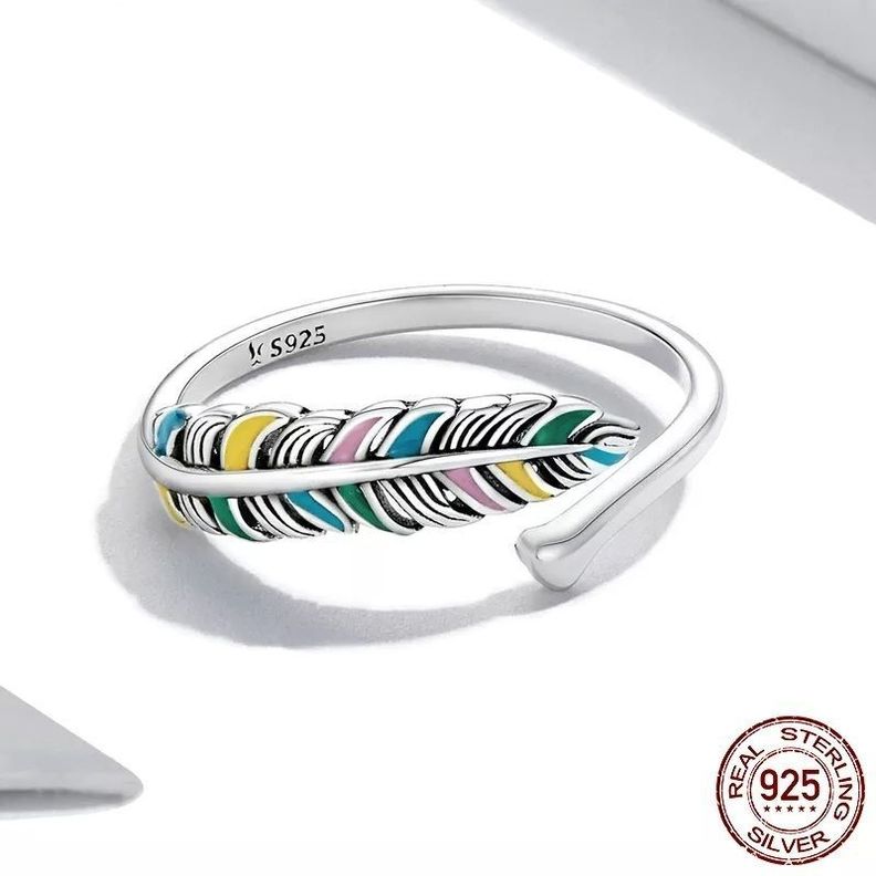 Anillo Hojas Multicolor Ajustable Plata 925-1