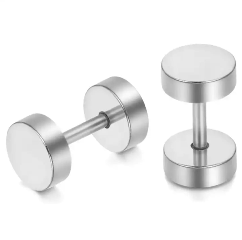 Aros Barbell Punk Black Rock Hombre Mujer Moda Juvenil 8mm Plateado-0