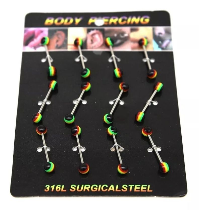 Piercing Barbell Acero Rastafari 12 Pcs 1 Display 1,4x18x6mm-3