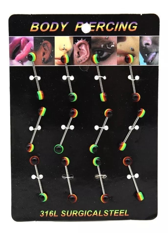 Piercing Barbell Acero Rastafari 12 Pcs 1 Display 1,4x18x6mm-0
