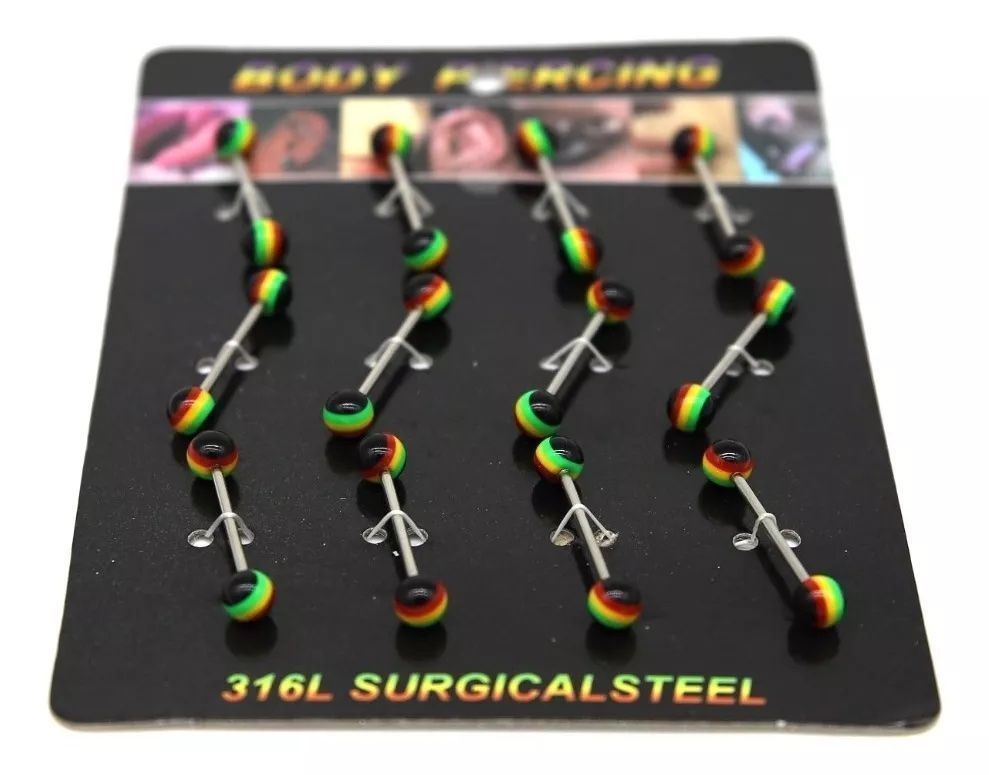 Piercing Barbell Acero Rastafari 12 Pcs 1 Display 1,4x18x6mm-1