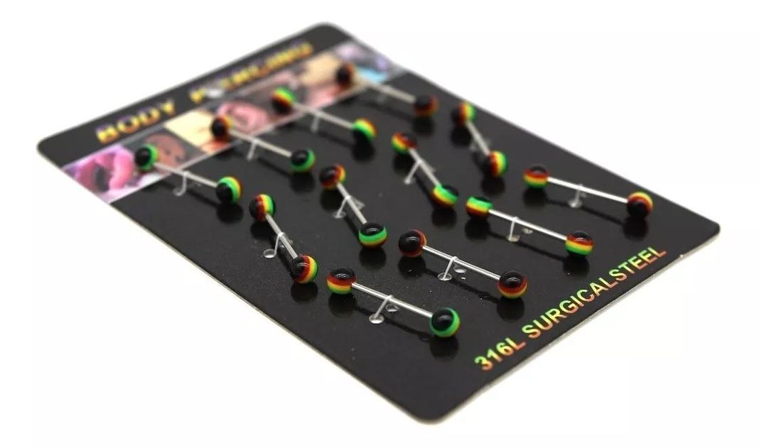 Piercing Barbell Acero Rastafari 12 Pcs 1 Display 1,4x18x6mm-2