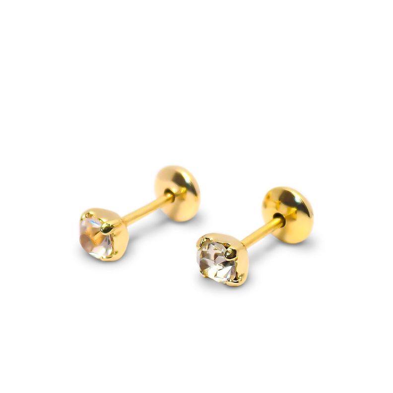 Aros Bebé Circón Blanco 3mm Enchapado Oro 18K-0