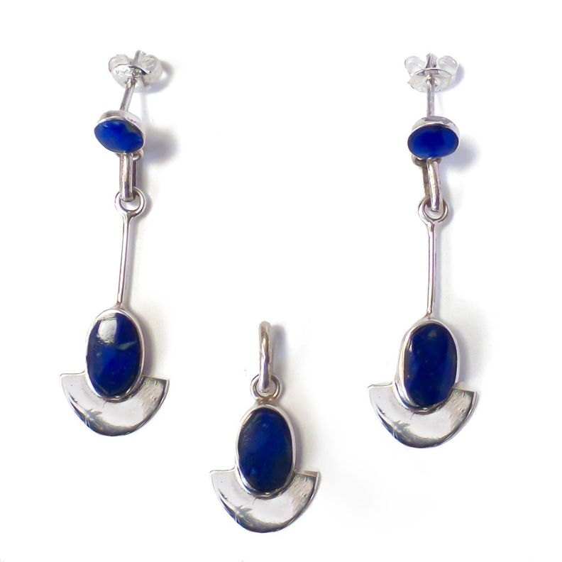 Set Aros y Colgante Lapislázuli Plata Fina 925-0