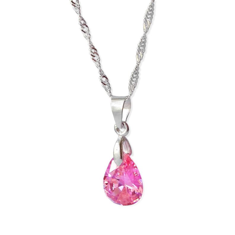 Cadena De Plata 925 Y Gota De Zircón Rosa-0
