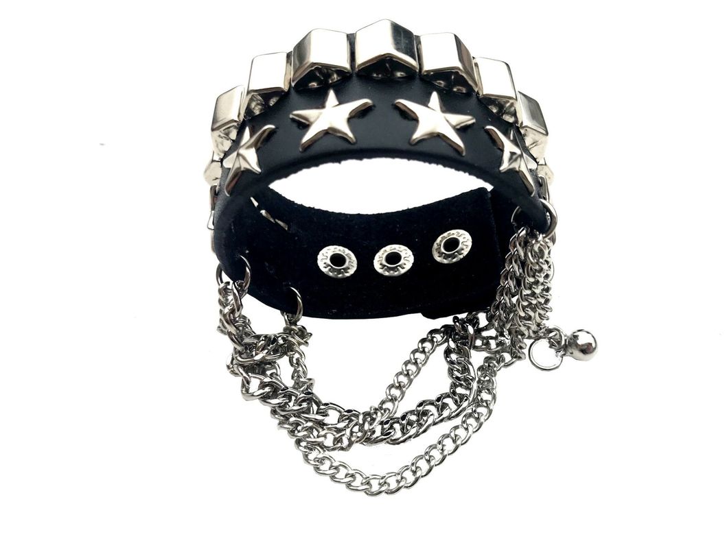 Pulsera Cuero Negra Estrellas-0