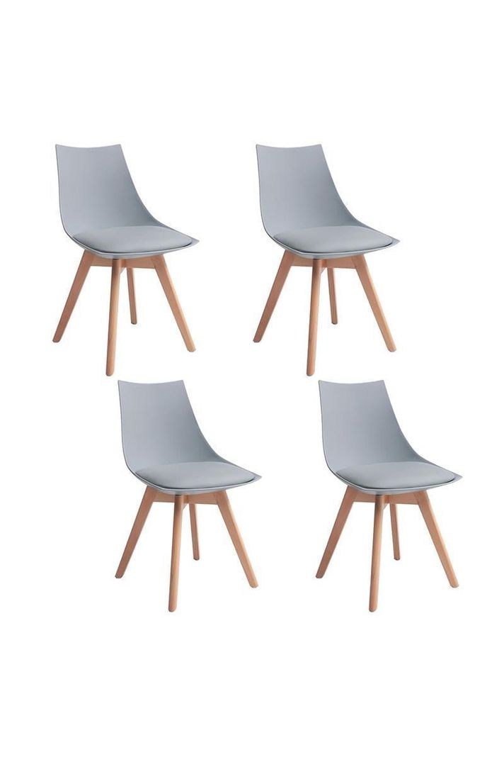 Pack 4 Silla Comedor con Patas de Madera Gris-0