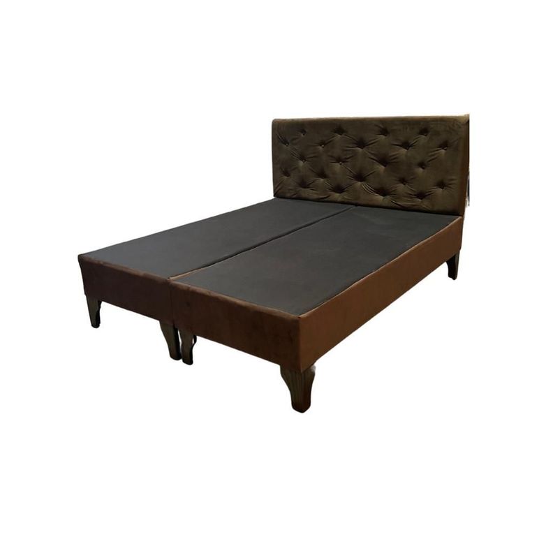 Base HVM 2 Plazas + Respaldo Botone Cafe Oscuro Felpa Pmadera-1