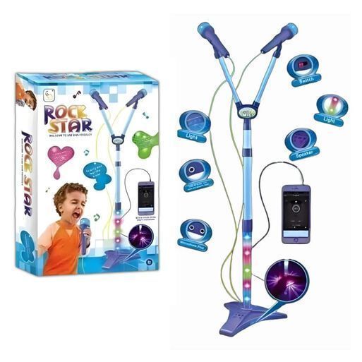 Microfono Doble Pedestal Juguete Mp3 Con Luces Azul-0